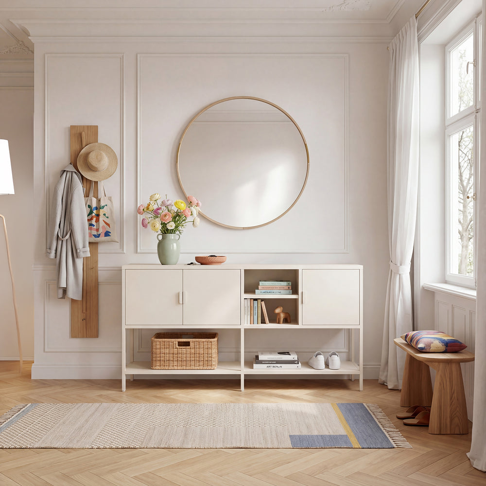 Sideboard Kliri stål 160x40x80 cm krämvit [en.casa]
