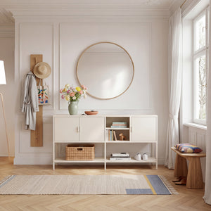 Sideboard Kliri stål 160x40x80 cm krämvit [en.casa]