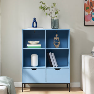 Bokhylla med 2 lådor Colwyn 105x80x40 cm Blå [en.casa]