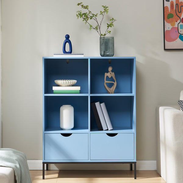 Bokhylla med 2 lådor Colwyn 105x80x40 cm Blå [en.casa]