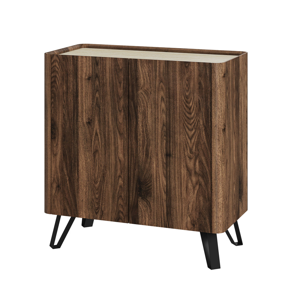Byrå Trorlon 83x80x40 cm valnötslook/travertin [en.casa]