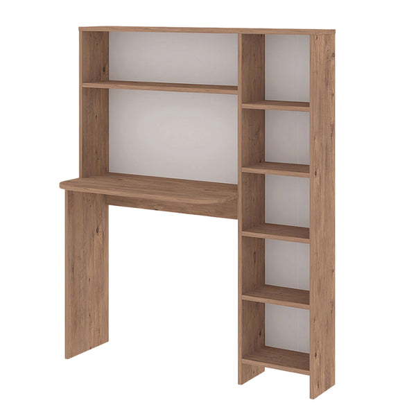 Skrivbord med hylla Onega 143x114x40 cm träfärg [en.casa]