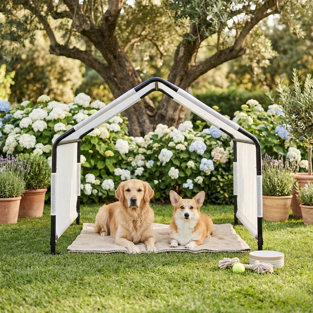 Utomhustält för hund Valevali 122x122x90 cm Svart/Vit [en.casa]
