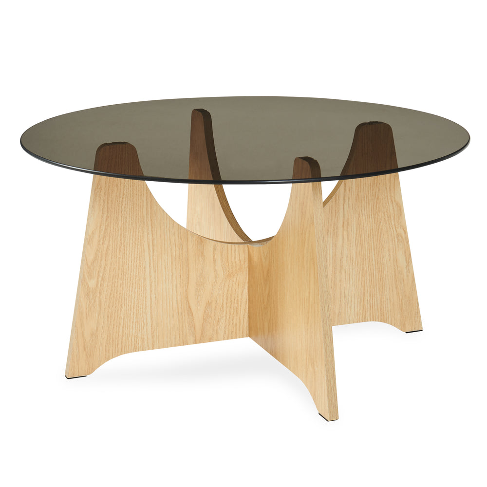 Soffbord 'Omlar' med rund glasplatta Ø70 x 35 cm eklook / röksgrå