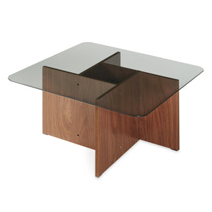 Soffbord Benexjö med glasskiva 70x70x36 cm valnötslook/grå [en.casa]