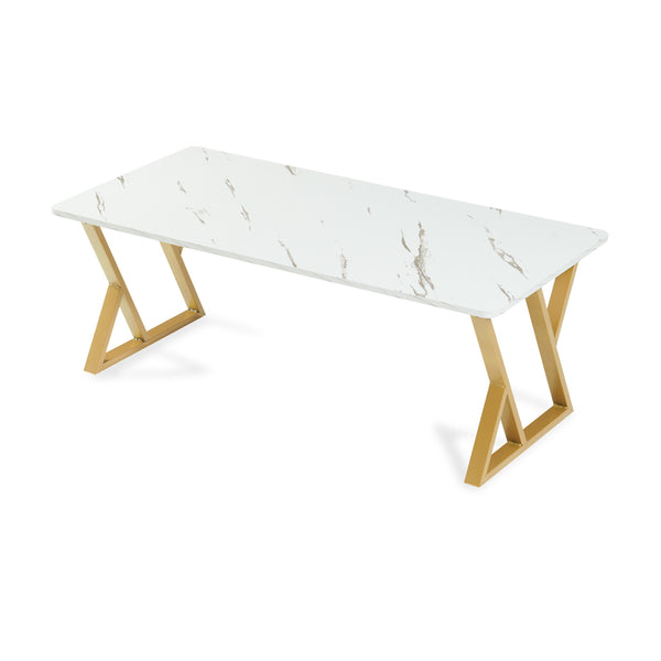 Soffbord Nolu 120x60x46 cm Guld färg/Marmorutseende, vitt [en.casa]