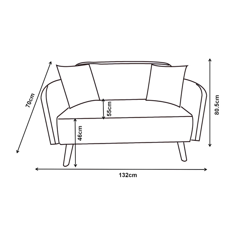 Måttskiss Soffa Midt 2-sits 132x70x80,5 cm [en.casa] 