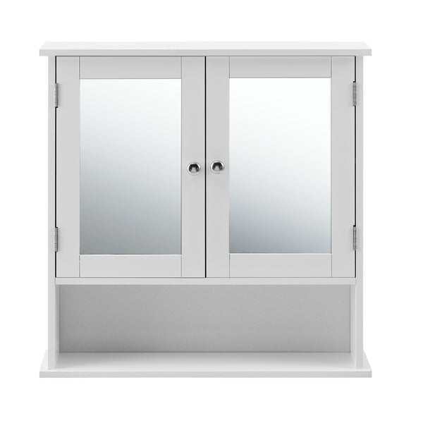 [en.casa]® Väggskåp till badrum-58x56x13cm-vit-med spegel