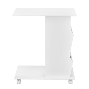 Soffbord med hjul 53x30x63cm vit tidningshållare [en.casa]