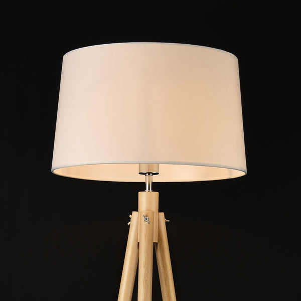 Golvlampa Tomar trä metall textil vit [lux.pro]