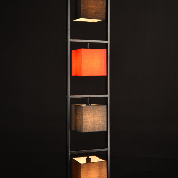 Golvlampa Tavira-4xE14m,max40W-4 lampskärmar i olika färger-textil-metall