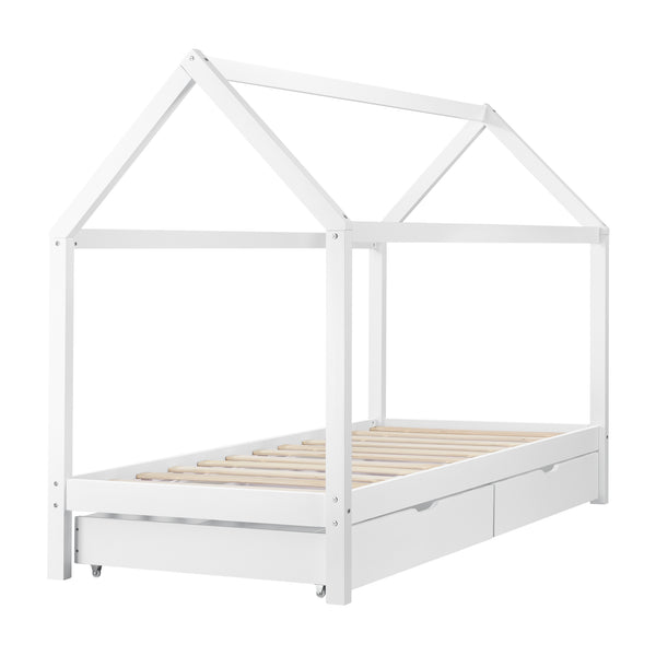 Juniorsäng med förvaring 2 lådor 206x98x150cm furu matt vit [en.casa]