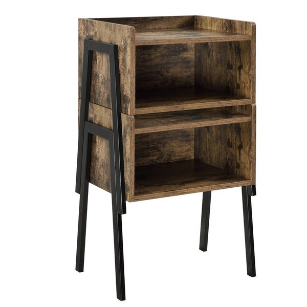 Sängbord Andernach 52x42x35cm metall svart trämönster [en.casa]