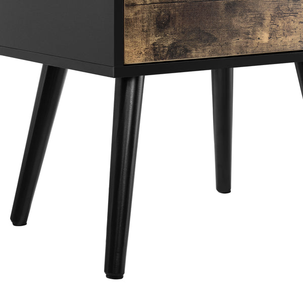 [en.casa] Sängbord-sideboard med två lådor-60x40x29,5cm-furu-spånskiva-träoptik-svart