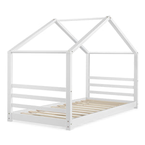 Juniorsäng Vardø hus utförande med ribbotten 200x90cm furu matt vit [en.casa]