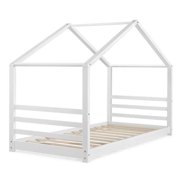 Juniorsäng Vardø hus utförande med ribbotten 200x90cm furu matt vit [en.casa]