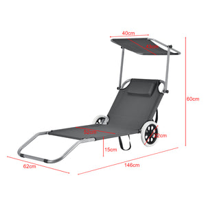Solsäng med tak och hjul set om 2 mörkgrå 4 lägen [casa.pro]