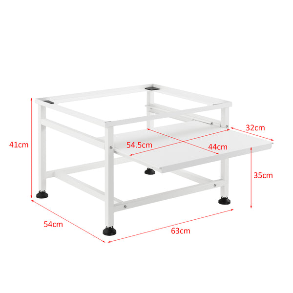 Tvättmaskinsstativ Förhöjningssockel med utdragbar hylla 63x54x41cm stål vit [en.casa]