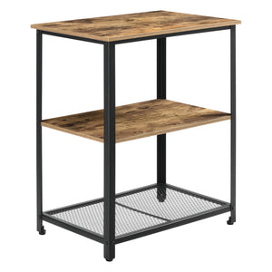 Rullvagn Freiburg serveringsvagn rullbord 76,5x60x40cm metall trämönster svart avtagbara hjul [en.casa]