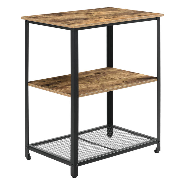 Rullvagn Freiburg serveringsvagn rullbord 76,5x60x40cm metall trämönster svart avtagbara hjul [en.casa]