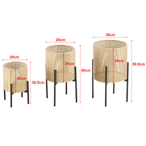 Piedestal Walhain set om 3 med 3 krukor metall svart sandfärg rund [en.casa]