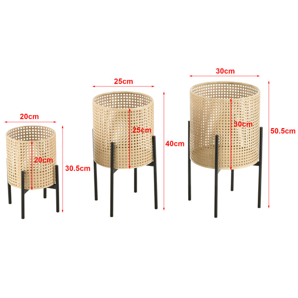 Piedestal Walhain set om 3 med 3 krukor metall svart sandfärg rund [en.casa]