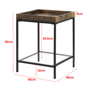 Sidobord Mariefred stål glas svart mörkt trämönster transparent [en.casa]