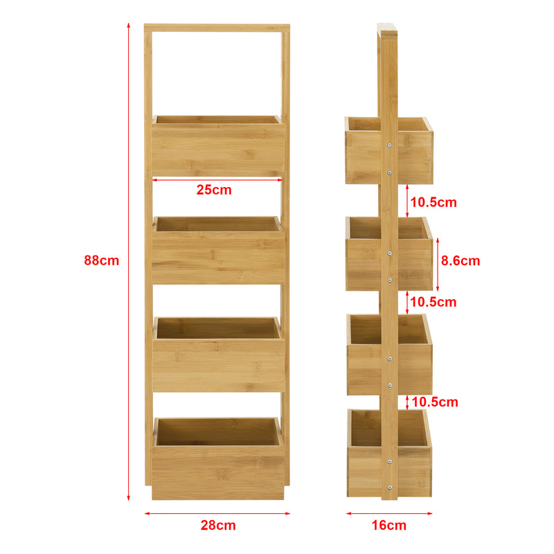 Måttskiss Badrumshylla Bardu 28x16x88 cm bambu [en.casa]