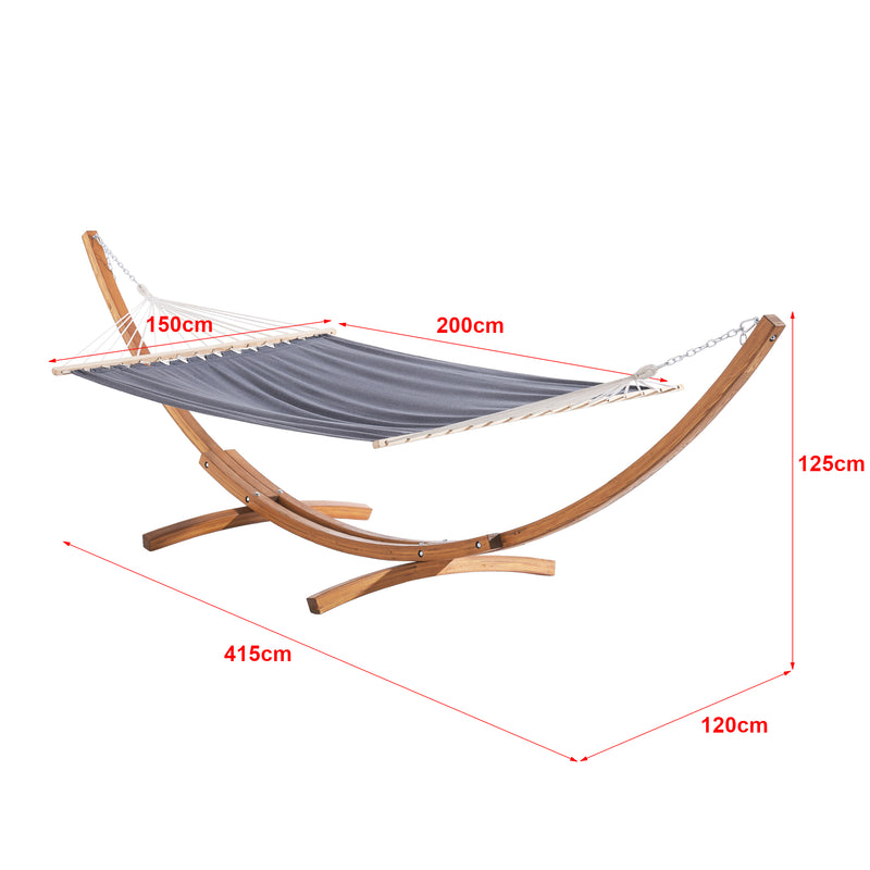Måttskiss Hängmatta Langadia med stativ 415x120x125 cm lärk [en.casa]