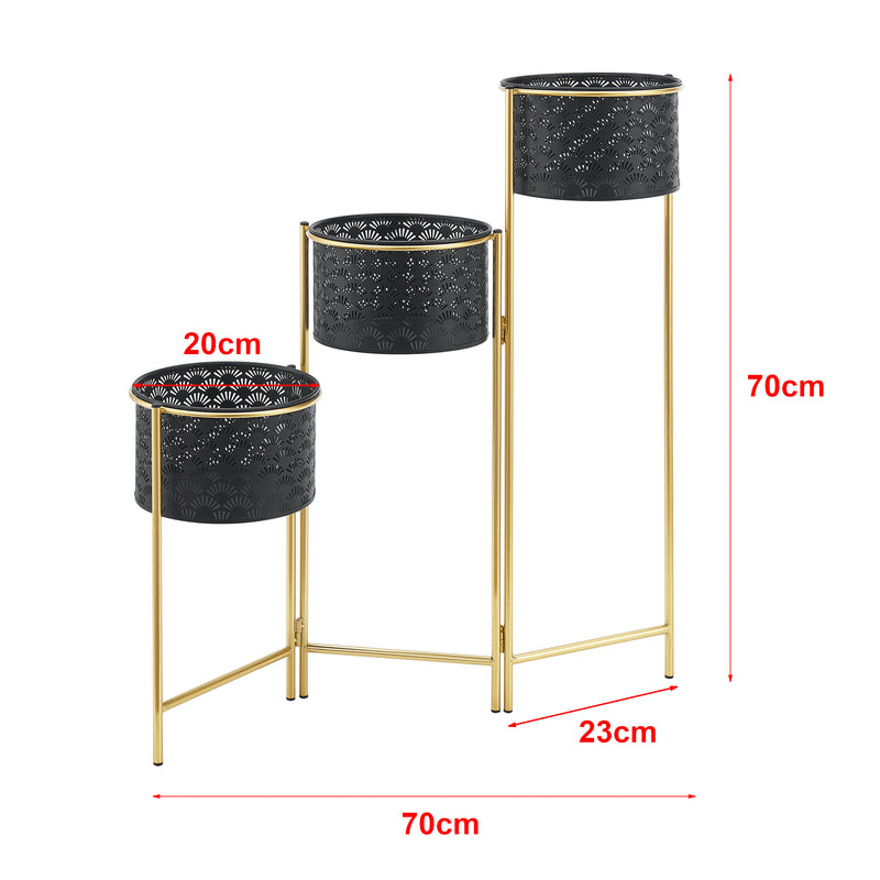 Måttskiss Piedestal Kieldrecht hopfällbar 3 krukor 70x70x20 cm metall [en.casa] 