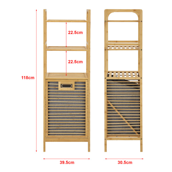 Badrumshylla med tvättkorg Tidaholm bambu 118x39,5x30,5 cm [en.casa]