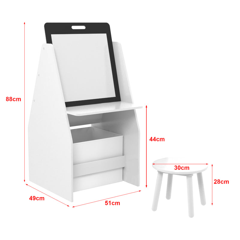 Måttskiss Barnbord med sittpall Ferrol whiteboard skrivtavla rittavla 88x51x49 cm [en.casa]