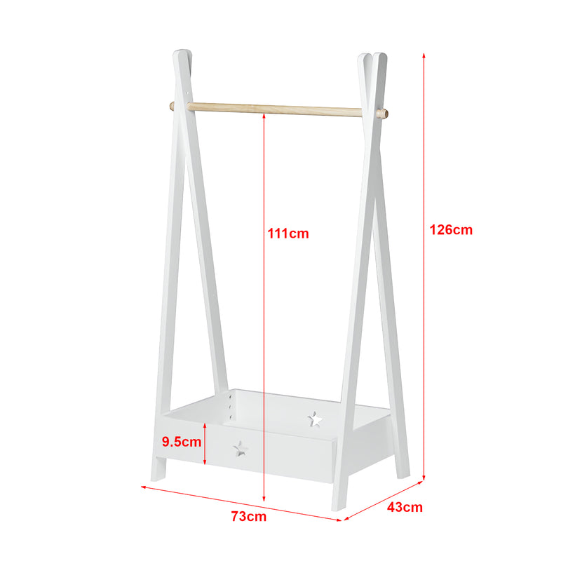 Måttskiss Klädhängare Laxe för barn 126x73x43 cm bambu vit [en.casa]