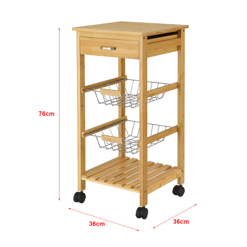 Måttskiss Rullvagn Stenungsund serveringsvagn bambu 76x36x36 cm [en.casa]