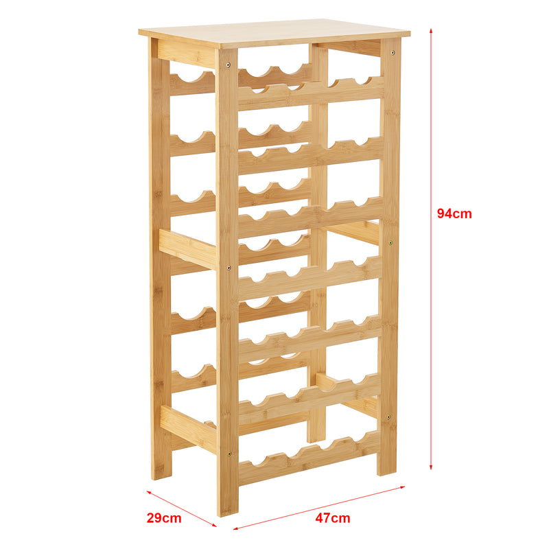 Måttskiss Vinställ Äänekoski i bambu för 28 flaskor 94x47x29 cm vinhållare [en.casa]