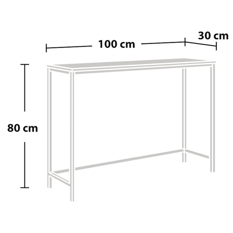 Måttskiss Konsolbord Kronoby 80 x 100 x 30 cm Svart/Träutseende [en.casa] TR