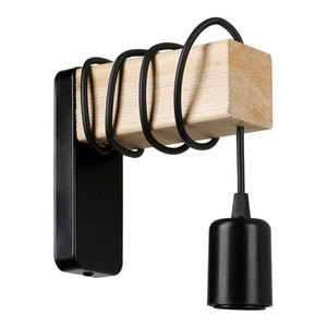 Vägglampa Chelmsford E27 Metall Massivträ Svart / Träutseende [lux.pro]