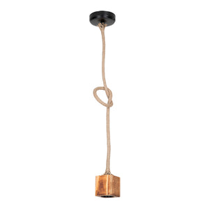 Pendellampa Corby E27 metall massivt trä juterep svart / träutseende / jutefärger [lux.pro]