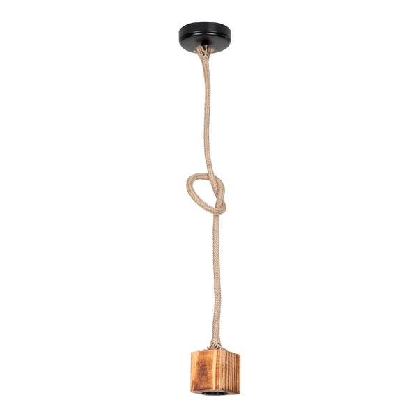 Pendellampa Corby E27 metall massivt trä juterep svart / träutseende / jutefärger [lux.pro]