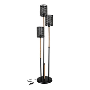 Golvlampa Exeter 3xE27 Metall Jutesnöre Svart / Jutefärgad [lux.pro]