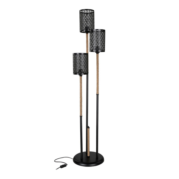 Golvlampa Exeter 3xE27 Metall Jutesnöre Svart / Jutefärgad [lux.pro]