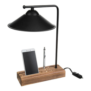 Bordslampa Folkestone E27 massivt trä metall svart / trä [lux.pro]