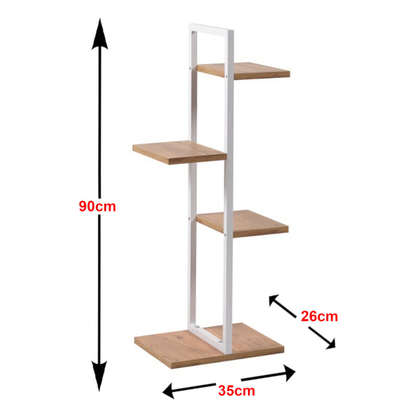 Blaabjerg metallhylla för växter 90x35x26cm vit / valnötsutseende [en.casa]