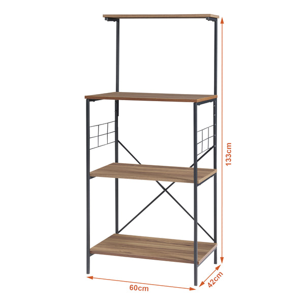 Stående hylla Billund med 4 hyllplan 133 x 60 x 42 cm svart/valnötsutseende [en.casa]