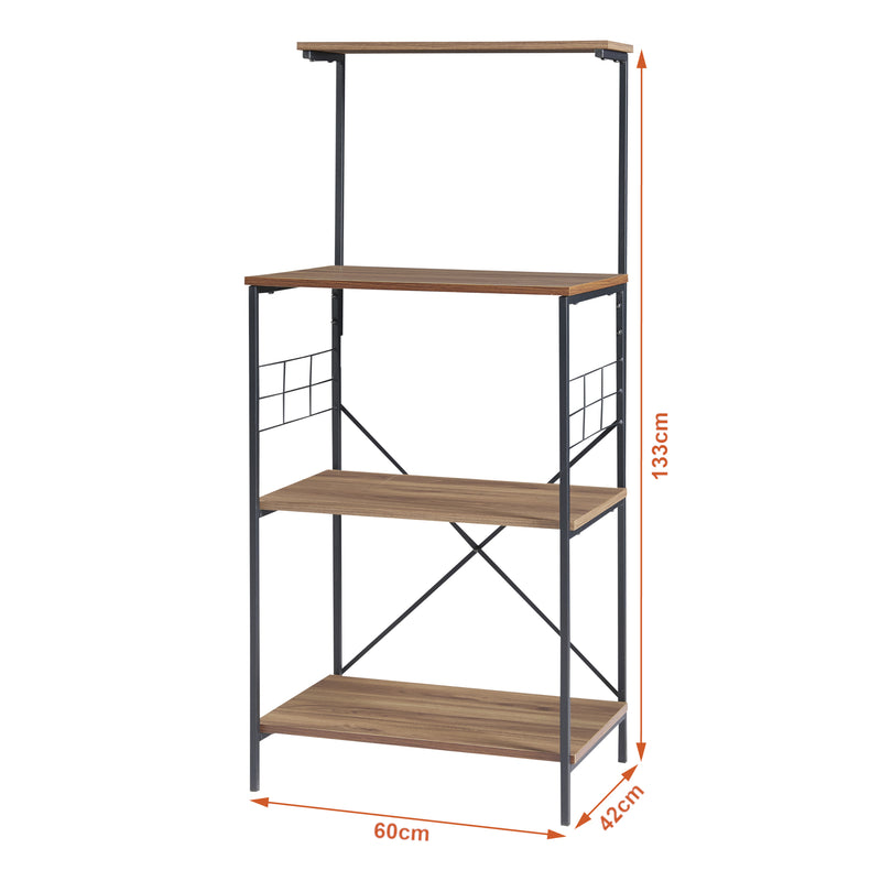 Måttskiss Stående hylla Billund med 4 hyllplan 133 x 60 x 42 cm svart/valnötsutseende [en.casa]