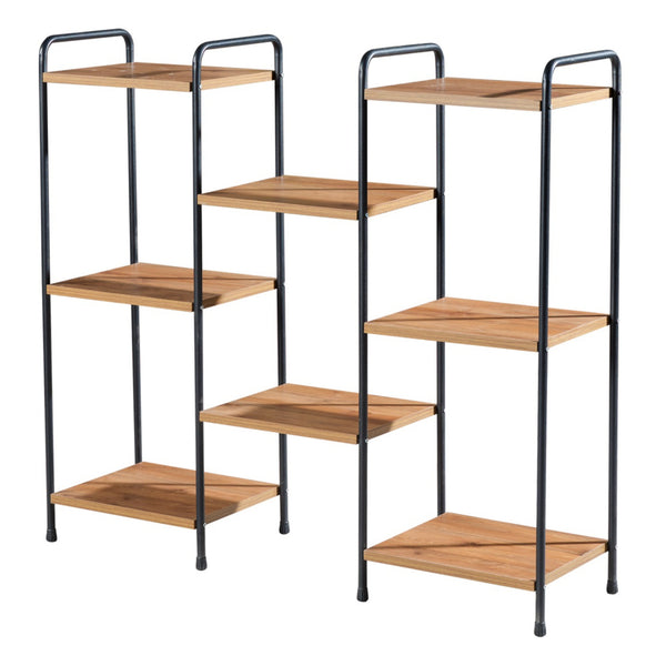 Fristående hylla Birkerød med 8 hyllplan 100 x 110 x 30 cm Svart / Valnöt-look [en.casa]