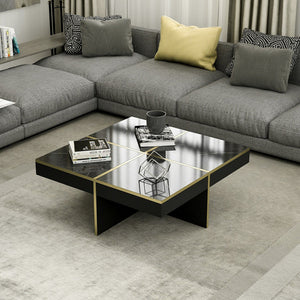 Soffbord Fjerritslev 35x90x90 cm marmorlook svart [en.casa]