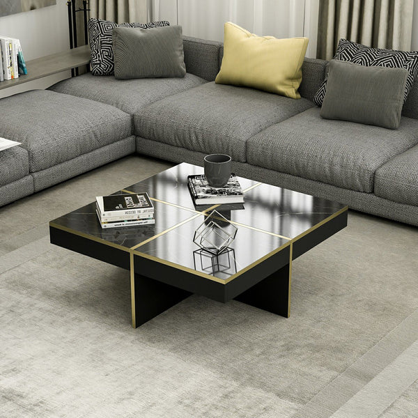Soffbord Fjerritslev 35x90x90 cm marmorlook svart [en.casa]