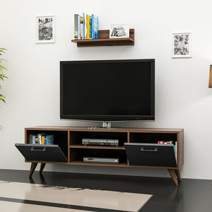 TV-bord med vägghylla Haderslev valnötlook / antracit [en.casa]