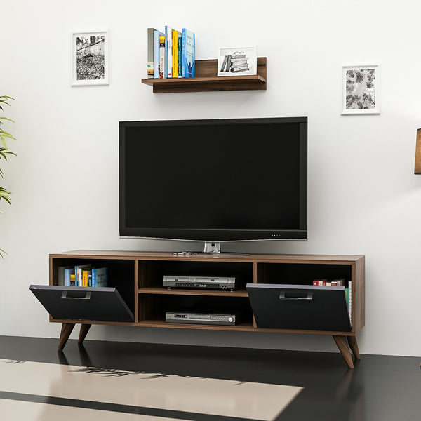 TV-bord med vägghylla Haderslev valnötlook / antracit [en.casa]